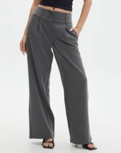Double Button Tailored Pant -Glassons penny button suit pant charcoal full pw91835pln