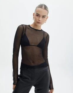 Zip Detailed Crop Tee -Glassons phoebe fishnet longsleeve black front tl126997fsh 1