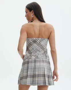 Strapless Pleated Check Mini Dress -Glassons pia pleat dress lunar check back ds113001prt