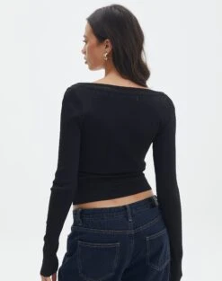 Panelled Knit Long Sleeve Top -Glassons pinny panelled longsleeve black back kl114624vn