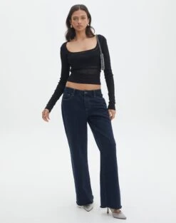 Panelled Knit Long Sleeve Top -Glassons pinny panelled longsleeve black full kl114624vn