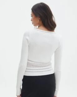 Panelled Knit Long Sleeve Top -Glassons pinny panelled longsleeve white back kl114624vn