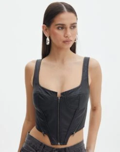 Lace Up Detailed Corset Top -Glassons polly zip corset black front bv107091pu 1