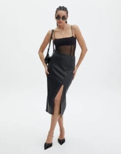 Linen Blend Tiered Maxi Skirt -Glassons preston pu moto midi skirt black front sl109365pu