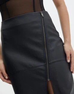 Faux Leather Side Split Zip Midi Skirt -Glassons preston pu moto midi skirt black imageback sl109365pu