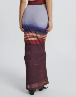 Print Mesh Maxi Skirt -Glassons r co drey mesh maxi skirt firey skies back sl52001rprt