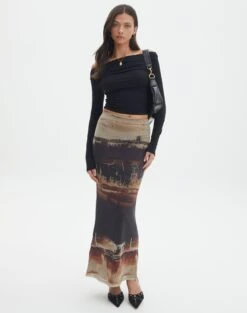 Print Maxi Slip Skirt -Glassons r co drey mesh maxi skirt sandy tie dye front sl52001rprt 1