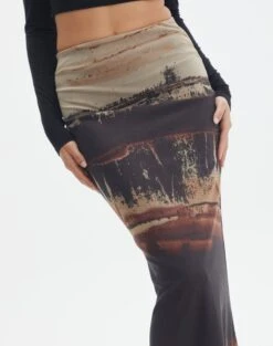 Print Mesh Maxi Skirt -Glassons r co drey mesh maxi skirt sandy tie dye imageback sl52001rprt