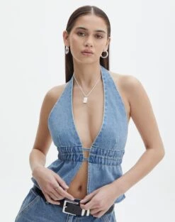 Denim Panelled Strapless Corset -Glassons r dane apron blouse riley vintage wash front bv108528rdnm