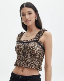 Split Tie Front Print Blouse -Glassons r leah lace trim blouse blurred leo front bv110648rbll 2