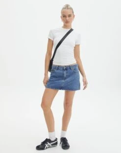 Low Rise Denim Mini Skirt -Glassons r leni low rise hemmed mini skirt suzy mid wash detail ss55069rden