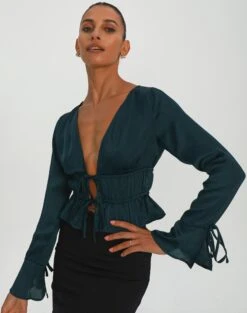 Mesh Frill Split Tie Front Blouse -Glassons r leo longsleeve ivy league front bl102025rwas 1