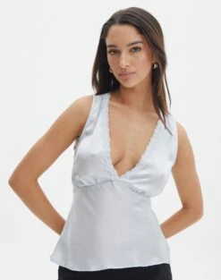 Lace Trim Satin Cami -Glassons r lola lace trim cami break the ice front bv119674rsat