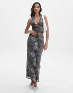 Floral Mesh Lettuce Trim Midi Skirt 29 Floral Mesh Lettuce Trim Midi Skirt -Glassons r marina mesh maxi skirt mink tie dye front sl53303rpri 1