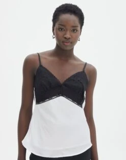 Foldover Zip Tube Top -Glassons r meme lace trim blouse whiteblack front bv92276rsat 1