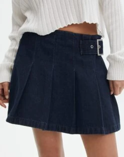 Denim Mini Pleat Buckle Skirt -Glassons r polly pleat buckle skirt last rodeo indigo detail ss123550rdnm