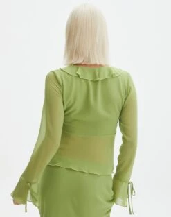 Mesh Frill Split Tie Front Blouse -Glassons r riley ruffle blouse wassa bae back bl64192rchi