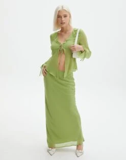 Mesh Frill Split Tie Front Blouse -Glassons r riley ruffle blouse wassa bae full bl64192rchi