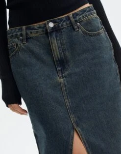 Denim Midi Front Split Skirt -Glassons r rita denim midi hemmed skirt darjeeling imageback sl55242rden