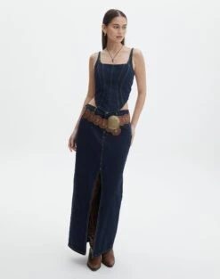 Split Front Denim Midi Skirt 38 Split Front Denim Midi Skirt -Glassons r roah denim maxi skirt last rodeo indigo front sl118486rdnm