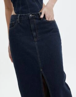 Split Front Denim Midi Skirt 41 Split Front Denim Midi Skirt -Glassons r roah denim maxi skirt last rodeo indigo imageback sl118486rdnm
