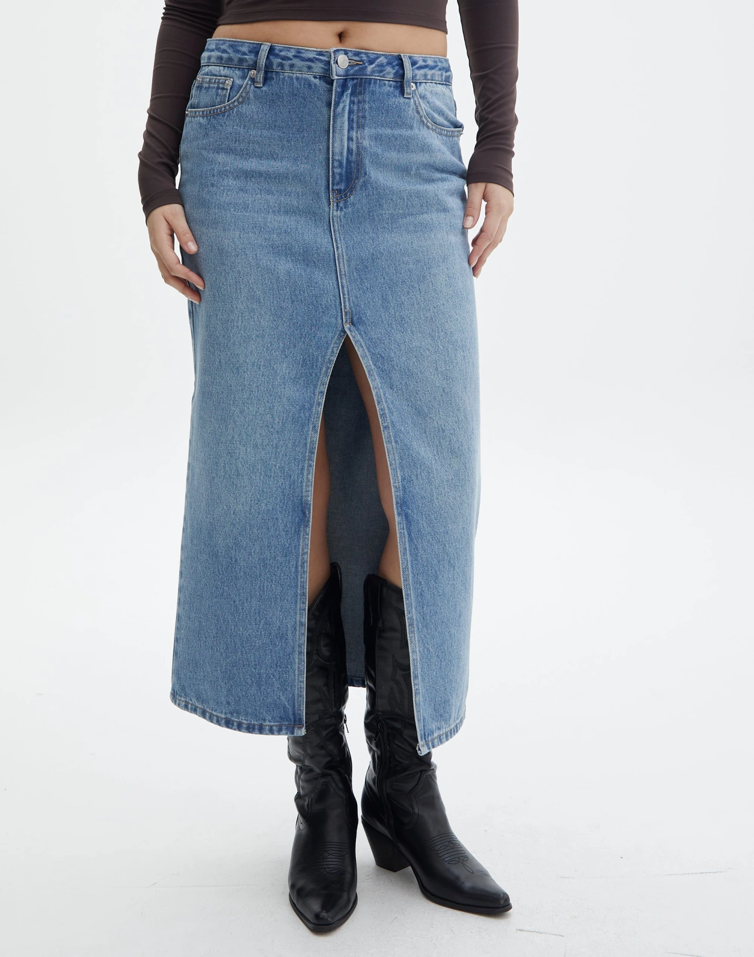 Split Front Denim Midi Skirt 4 Split Front Denim Midi Skirt - Image 2