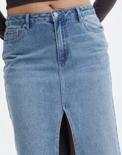 Split Front Denim Midi Skirt 26 Split Front Denim Midi Skirt -Glassons r roah denim maxi skirt riley vintage wash imageback sl118486rdnm