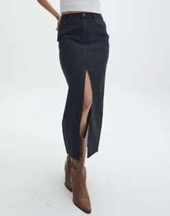 Split Front Denim Midi Skirt 34 Split Front Denim Midi Skirt -Glassons r roah denim maxi skirt washed black full sl118486rdnm