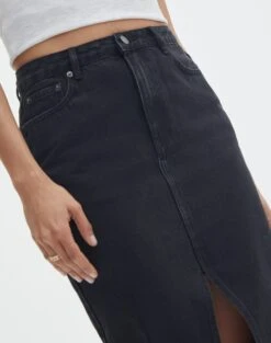 Split Front Denim Midi Skirt 36 Split Front Denim Midi Skirt -Glassons r roah denim maxi skirt washed black imageback sl118486rdnm