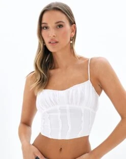 Foldover Zip Tube Top -Glassons r ruby ruched blouse white front bv91103rchi