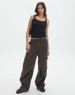 Mid Rise Cord Cargo Pant -Glassons r saffie mid rise cargo pant irish coffee front pw78180rcor