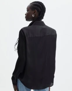 Pocket Satin Long Sleeve Shirt -Glassons r scout satin shirt black back bl106816rsat