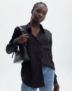 Lace Up Detailed Corset Top -Glassons r scout satin shirt black front bl106816rsat 2