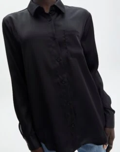 Pocket Satin Long Sleeve Shirt -Glassons r scout satin shirt black imageback bl106816rsat