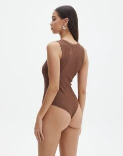Rib High Neck Bodysuit -Glassons raro razor ribbed bodysuit deep umber back tb116787vis
