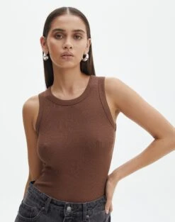 Rib High Neck Bodysuit -Glassons raro razor ribbed bodysuit deep umber front tb116787vis 2