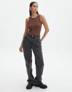 Rib High Neck Bodysuit -Glassons raro razor ribbed bodysuit deep umber full tb116787vis