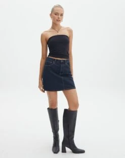 Double Button Knee Length Denim Skirt -Glassons remi high rise denim skirt last rodeo indigo front ss145806rdnm