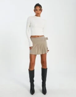 Foldover Off Shoulder Long Sleeve Top -Glassons riggs cargo pleated mini skirt on the rocks front ss92078ben