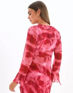 Print Frill Split Tie Front Blouse -Glassons riley ruffle blouse carnation skies back bl64192prt