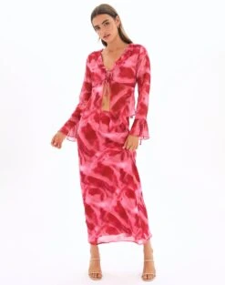 Print Frill Split Tie Front Blouse -Glassons riley ruffle blouse carnation skies full bl64192prt