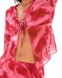 Print Frill Split Tie Front Blouse -Glassons riley ruffle blouse carnation skies imageback bl64192prt