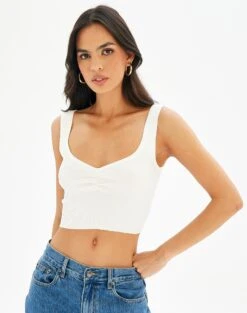 Sweetheart Ruched Cropped Tank -Glassons roddi ruched tank white front kv63199rib