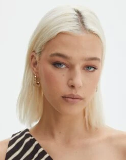 Printed Short Sleeve Top -Glassons roxy rectangle hoops goldclear front je144647ear