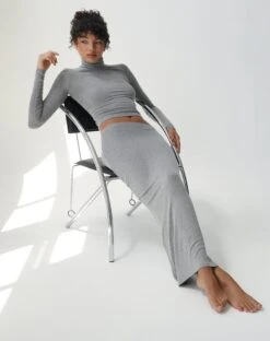 Tailored Mid Rise Maxi Skirt -Glassons ruby modal maxi skirt heather marle front sl96661mod 1