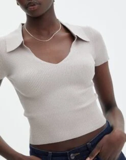 Collared Ribbed Knit Crop Top -Glassons sammie collared dusty mink imageback ks123930vp