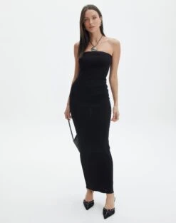 Sculpted Glitter Maxi Dress -Glassons sangria sparkle strapless slim black front kd117623lur
