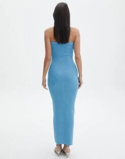 Sculpted Glitter Maxi Dress -Glassons sangria sparkle strapless slim electric teal back kd117623lur