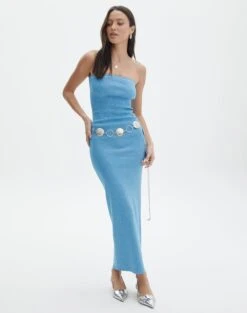 Sculpted Glitter Maxi Dress -Glassons sangria sparkle strapless slim electric teal full kd117623lur