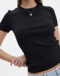 Knit Long Line T-Shirt -Glassons saphi short sleeve rib tee black imageback ks119955vn